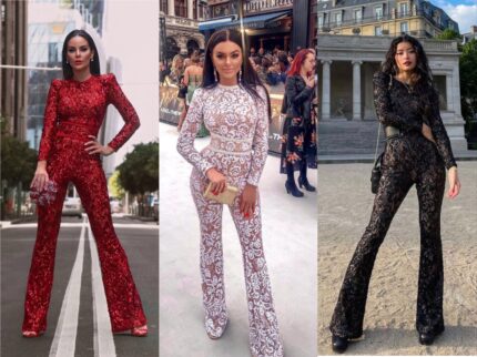 Sequin jumpsuit lace up bodysuit