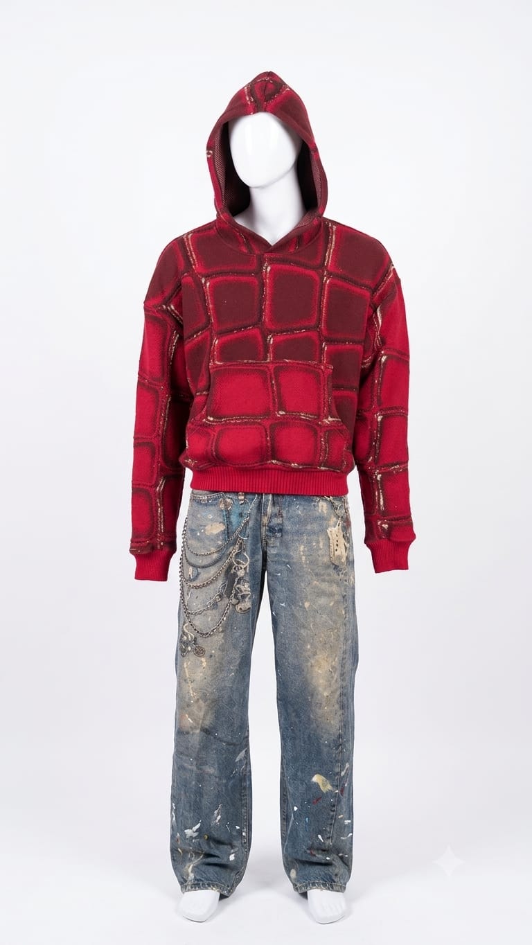 Red Blocks Crimson Hoodie