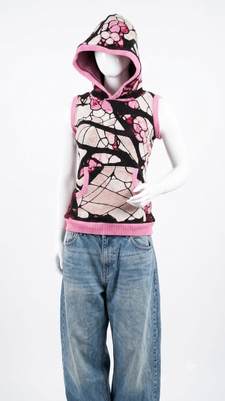 Sleeveless knit hoodie